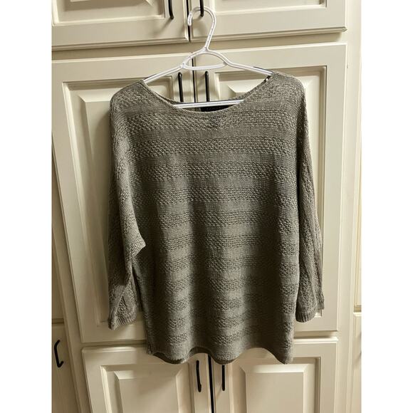 TAHARI 100% Linen Top Boho Taupe Gray Brown Medium BOHO 3/4 Sleeve - Picture 3 of 10